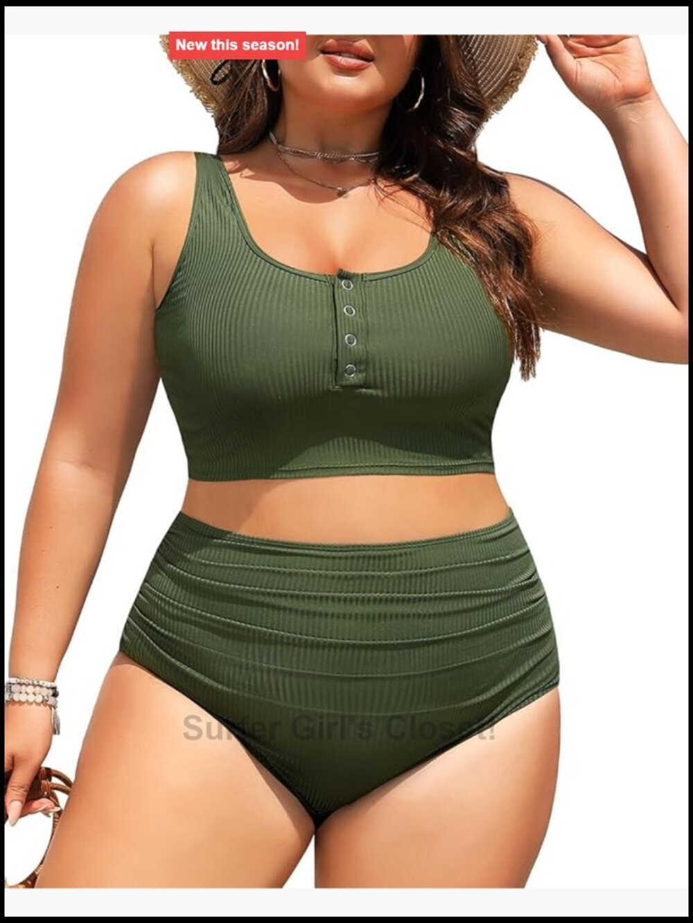 Plus Size High Waist Bikini Set Tummy Control Ribbed 2 Piece Swimsuit